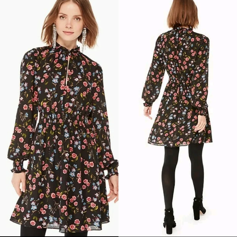 Kate Spade NY Airy‎ Lightweight Floral V-Neck Meadow Smock Waist Dress Large
